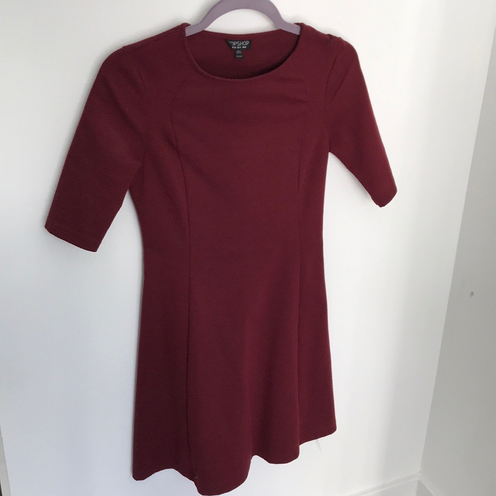 Topshop Maroon Half Sleeve Dress - US 4